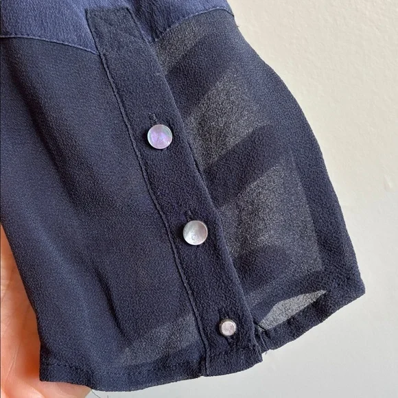 Club Monaco Navy Layered-Panel Long Sleeve Top - Picture 2 of 4